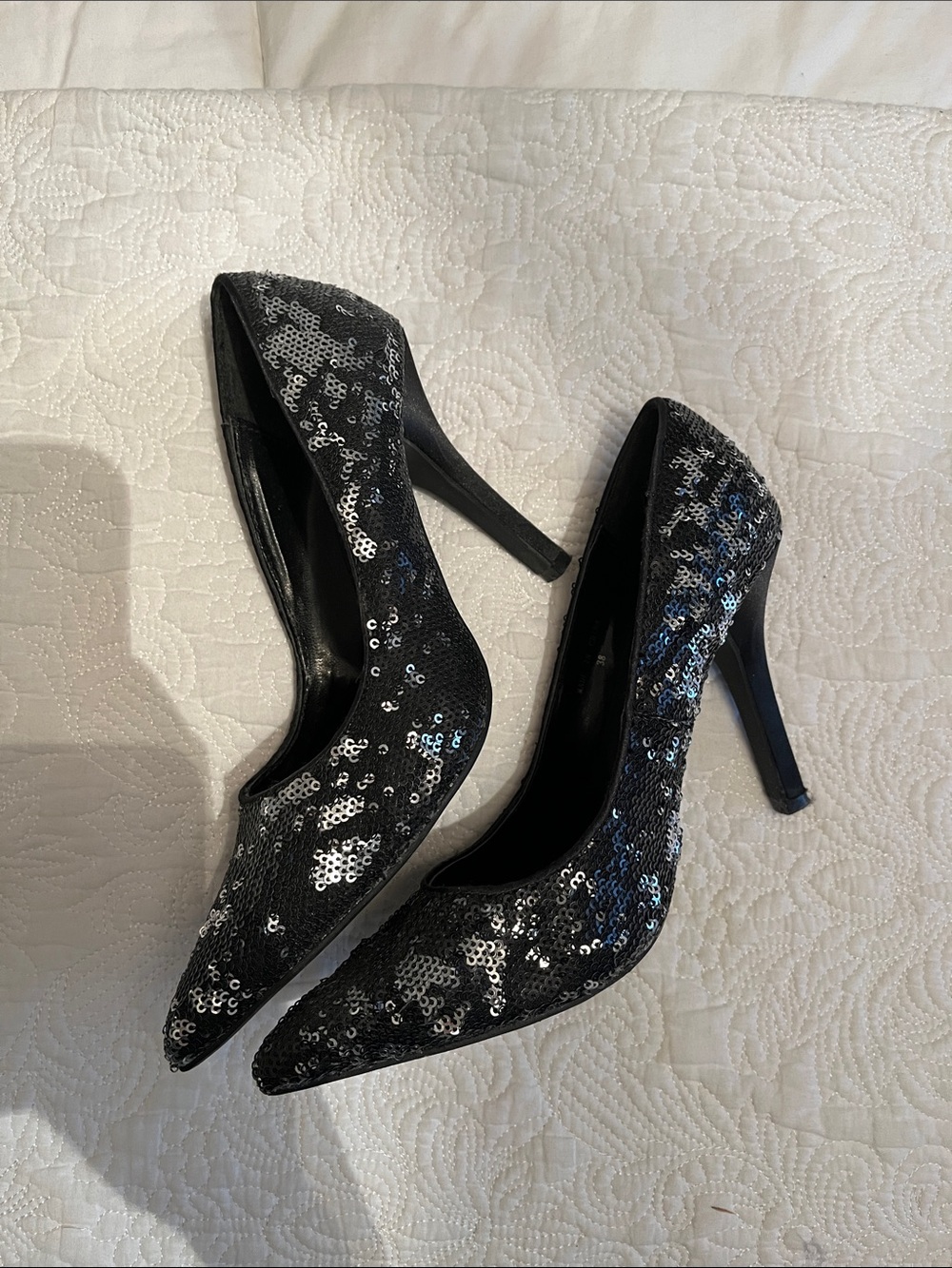 Call It Spring Black Sequin Pointed-Toe Stiletto Heels